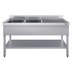 Lavatório ECO em aço inox - com base - 2,0 m - 2 lavatórios à esquerda - C 60 x L 50 x P 30 cm