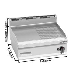 Gasbakplaat - 8kW - 1/2 glad 1/2 geribbeld - Bakoppervlak: 596x430mm