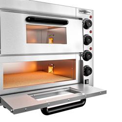 Cuptor electric pentru pizza (mini) (piatră refractară) - 585x550x430 mm - 4+4 x Ø 20 cm - până la 350 °C - Control manual (analogic)