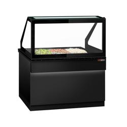 Саладетта Toronto - 1250 мм - чорна фронтальна панель - 2 дверцята - зі прямою скляною надставкою для 3x GN 1/1 та 1 полицею - гранітна стільниця (чорна)