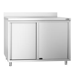 Paslanmaz Çelik Dolaplı Çalışma Tezgahı PREMIUM - 1000x800mm - ile Sürgülü Kapılı & Ara Raflı & Sırt