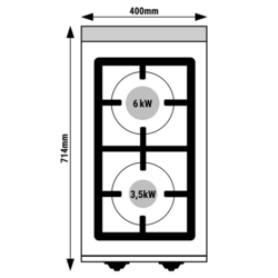 Fogão a gás - 2x queimadores (9,5 kW) com chama piloto