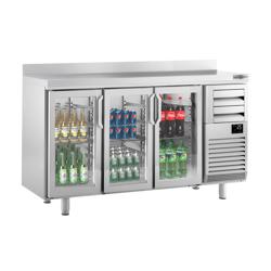 Stół barowy chłodniczy PREMIUM PLUS - 1960x600x1150mm - 520L - z 3 drzwiami przeszklonymi (podwójnie przeszklone), 2 szufladami, blatem z rantem, HACCP, termostatem cyfrowym, automatycznym odszranianiem