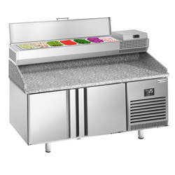 Tavolo refrigerato per pizza Premium PLUS - 1783x800mm - con 2 ante - incl. vetrina refrigerata - 7x GN 1/4