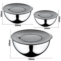 Set de 9 bols en acier inoxydable - Ø 160, 200, 240 mm - avec râpe et couvercles de conservation         