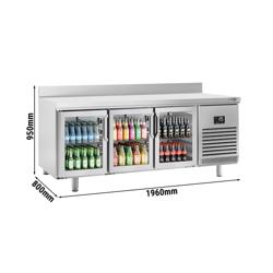 Kylbänk PREMIUM PLUS - 1960x600 mm - 385 l - med 3 glasdörrar - Dubbelglas - Statisk kyla - GN 1/2 - med bakkant