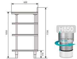 Tavolo da lavoro per bar - acciaio inox - 1000x600 mm - con 4 ripiani