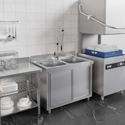 Rvs spoelkast PREMIUM - 1000x700mm - 1 spoelbak rechts - met spatrand