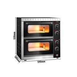 Mini forno per pizza - 590x580mm - 4+4 pizze Ø20cm - fino a 350°C - Meccanico - Nero