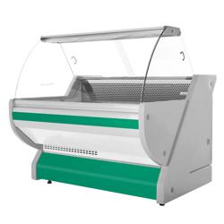 Banco gastronomia professionale / Banco Macelleria  - 1525x1150mm - Statica - 300 L - Vetro curvo - Colore Verde - Pannello frontale Verde - piano di lavoro in granito