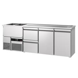 Commercial Refrigerated Beer Counter PREMIUM – 2-Door & 2-Drawer – 2 Left-hand Sinks – 2500×700 mm
