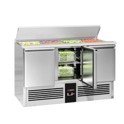 Commercial Saladette Counter PREMIUM - 1368mm - 368L - 3 doors - for 4 x GN 1/1 & stainless steel hinged lid