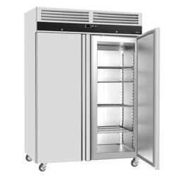 Upright Fridge Stainless steel ECO - GN 2/1 - 1400L - with 2 doors & Rails & support grids - On castors