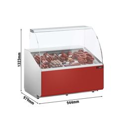 Comptoir vitrine réfrigérée - 944x979mm - +2/+6°C - 200L - Façade rouge RAL3003