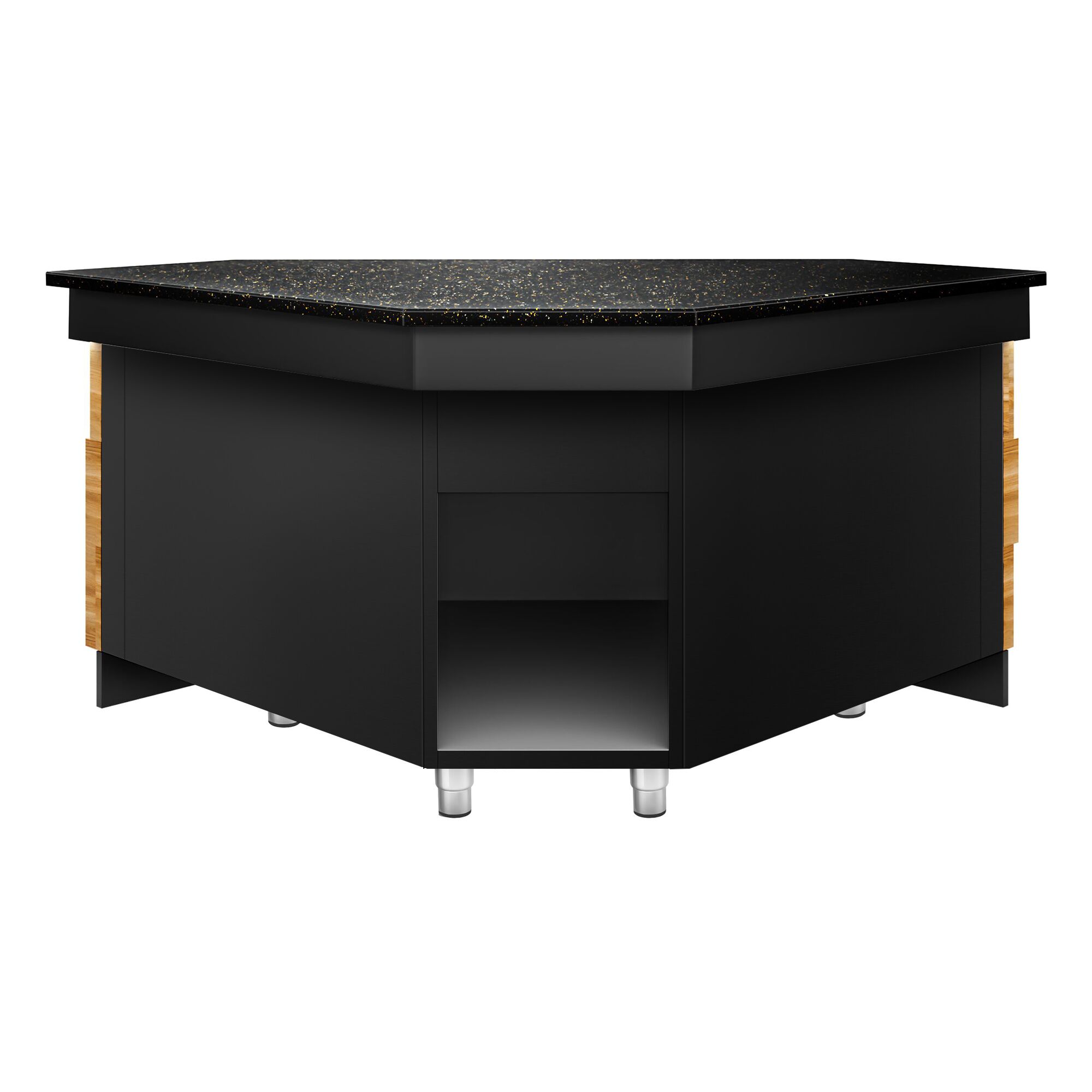 Table de caisse d’angle TORONTO – 1570 mm – façade en bois – plan de travail en granit Noir