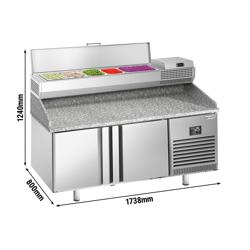 Pizzawerkbank PREMIUM PLUS - 1738x800mm - granieten werkblad - met 2 deuren - incl. koelopzetvitrine - 6x GN 1/3