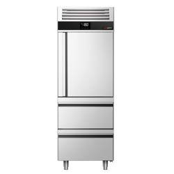 Fagyasztószekrény Rozsdamentes acél PREMIUM - GN 2/1 - 700 l - akár −20…−10 °C - mit 1 üvegajtó - Umlufthűtés, automatikus leolvasztás, belső világítás, R290