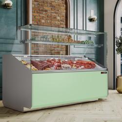 Commercial Refrigerated Serve-Over Counter PREMIUM - 1568 mm - +2 to +6°C - panoramic glass - green front