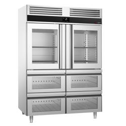 Kylskåp Rostfritt stål PREMIUM - GN 2/1 - 1400 mm - 1400 liter - ned till -2 °C till +8 °C - med 2 glasdörrar - LED-belysning, Automatisk avfrostning, Umluftkylning, R290