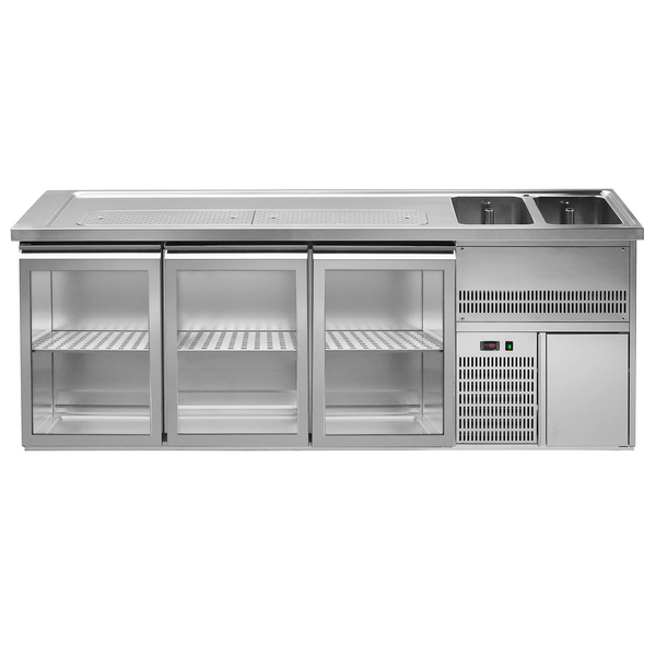 Frigider pentru bere 2,5 x 0,7 m - cu 3 uşi din sticlă