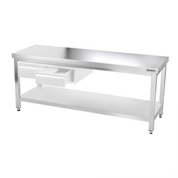Table de travail inox PREMIUM - 2000x800mm - avec fond de base sans rebord	