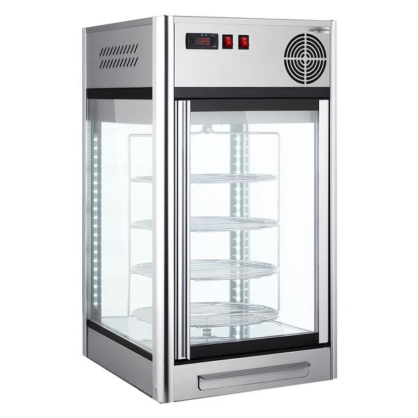Vetrina pasticceria refrigerata - per torte - 108l - 470mm - 1 porta a battente in vetro - con 4 rotanti ripiani - LED interni; 4 lati vetro