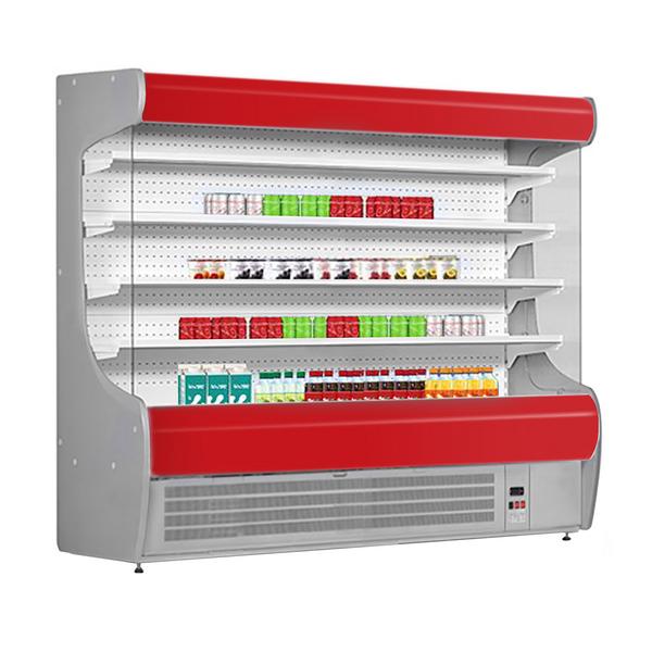 Wall-mounted refrigerated shelf - 2520mm - with 4 Shelves - Front panel red