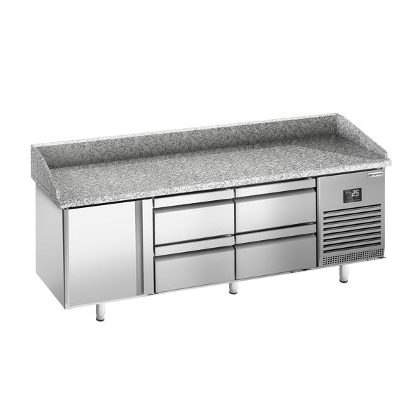 Banco pizza refrigerato PREMIUM PLUS - 1980x700mm - con 1 porta & 4 cassetti - piano in granito