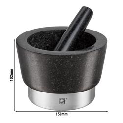 (2 pieces) ZWILLING | Granite Mortar & Pestle Ø150 mm – Non-slip Feet - 18/10 Stainless Ring - Black