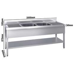 Mesa com pia de lavagem com base 2,0 m - 2 Pias ao centro C 40 x L 40 x P 25 cm