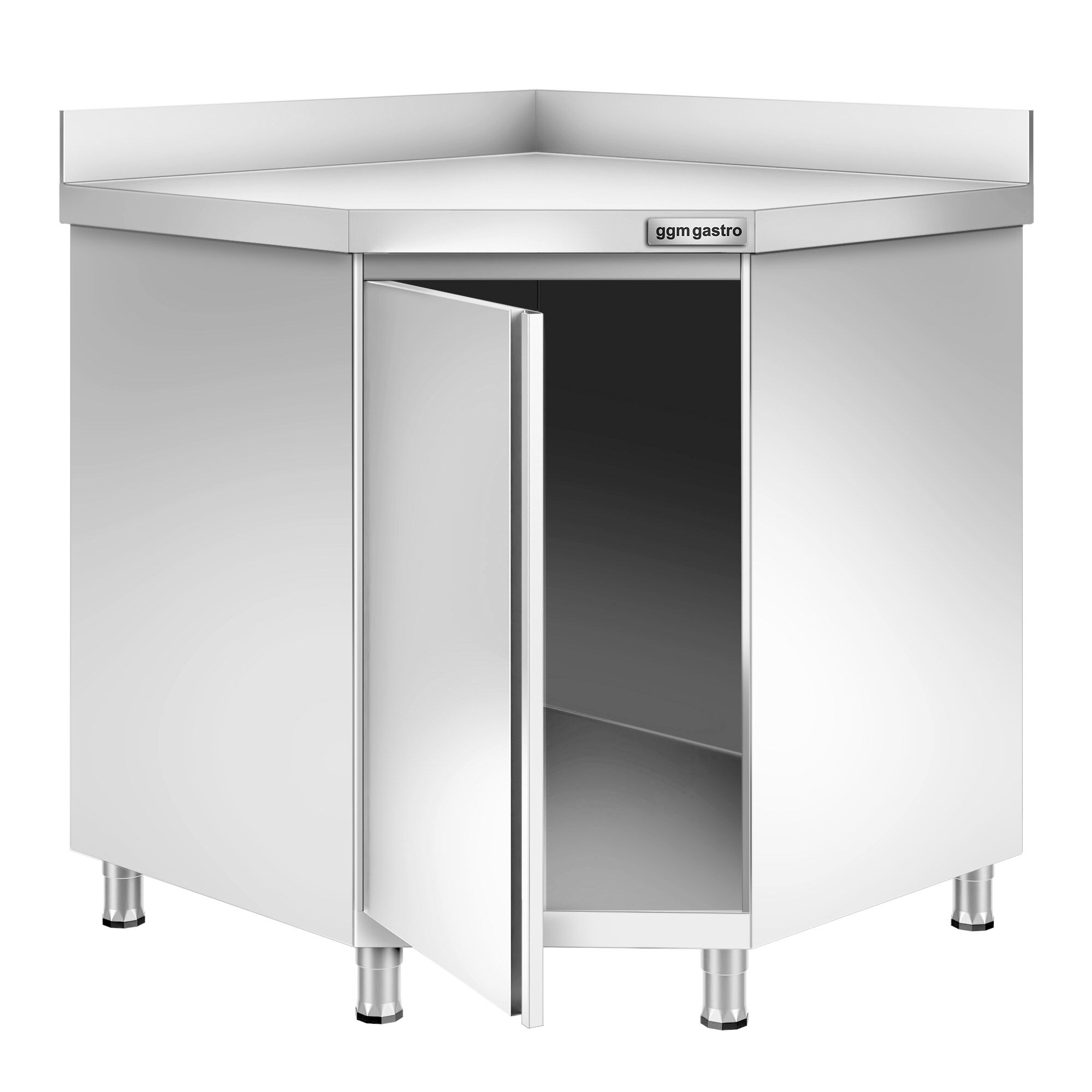 Stainless steel corner work cabinet PREMIUM with hinged door 
