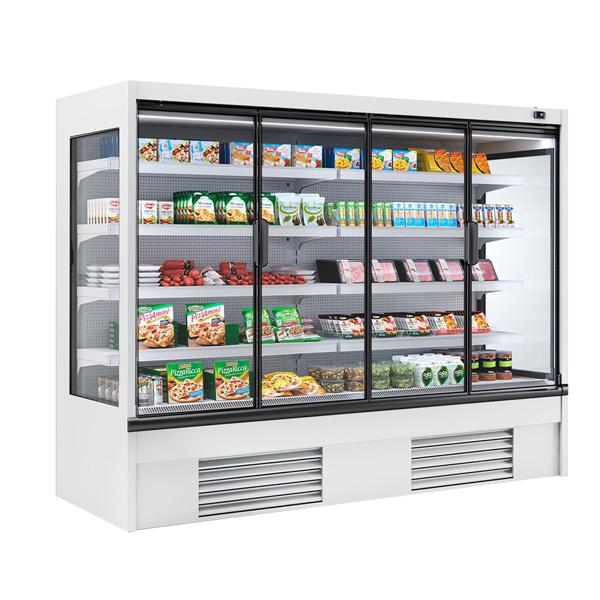 Szupermarket Fali hűtőregal - 2580 mm - 910 l - +2 és +4 °C között - 4 ajtós, dupla üvegezésű üvegajtók & 4 polc - fehér