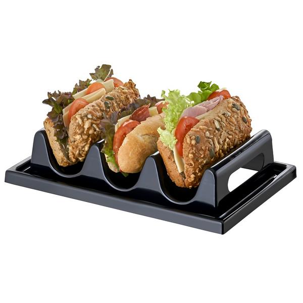 Snacktartó hullám - 3 polccal, fogantyúmélyedéssel & lécsatornával - Polisztirol - fekete