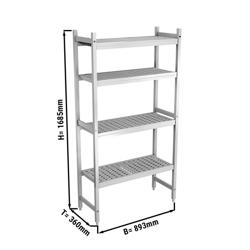 Scaffale in alluminio anodizzato - 893x1685mm - Profondità: 360mm - con 4 ripiani - Portata: 450kg