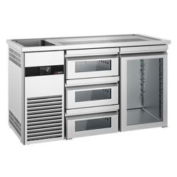 Barkoelkast PREMIUM - 1550x700mm - 1 glazen deur & 3 laden
