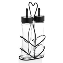 Olie- en azijnset - 2-delig - Hoogte:250 - in RVS-standaard - glas/RVS-standaard - incl. standaard - Met afneembare deksel