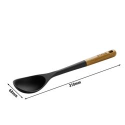 STAUB | Serving Spoon – Silicone - 31 cm - Black - Acacia Wood Handle - Nonstick Safe