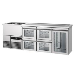 Barkoelkast PREMIUM - 2500x700mm - 1 glazen deur & 4 laden