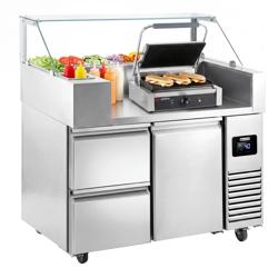 Commercial Refrigerated Prep Table - 1 Door + 2 Drawers - 1210 mm - for 9× GN 1/6 - Contact grill 2.8 kW included
