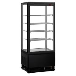 Vitrine réfrigérée 4 faces vitrées / Vitrine panoramique de table – 98 litres – 420 mm – avec 4 étagères – Noir