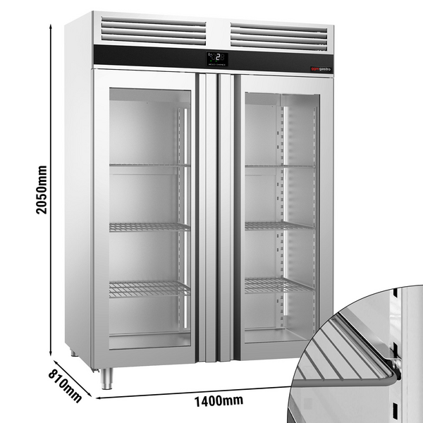 Buzdolabı Paslanmaz Çelik PREMIUM - GN 2/1 - 1400 Litre - 2 Cam Kapılı