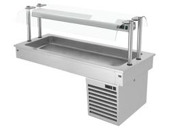 Εντοιχιζόμενη ψυχόμενη λεκάνη - 1460 mm - +2 έως +8 °C - 4 x GN 1/1 - 390 W - με γυάλινο αντιπτερνιστικό προστατευτικό
