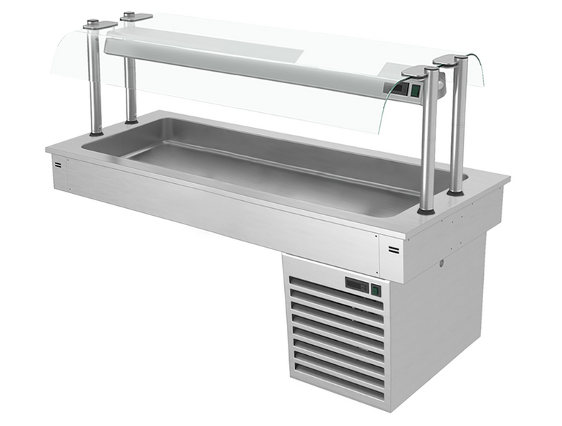 Einbau Kühlwanne - 1,5m - +2 ~ +8 °C - 4x GN 1/1 - mit Glas-Hustenschutz