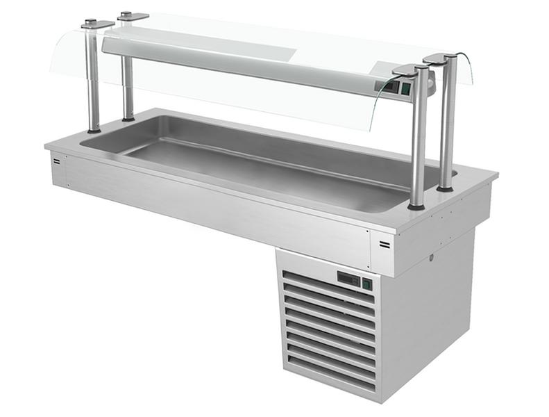Commercial Drop-in Refrigerated Well - 1500mm - +2 to +8°C - 4x GN 1/1 - 390W - Square Glass - with Glass Sneeze Guard