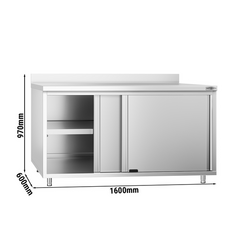 Työkaappi PREMIUM ruostumattomasta teräksestä - 1600x600mm - Liukuovella ja jalustalla