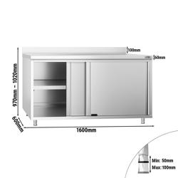 Edelstahl Arbeitsschrank PREMIUM - 1600x600mm - mit Schiebetür & Aufkantung