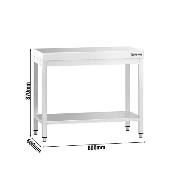 Mesa de trabalho PREMIUM - em Aço Inoxidável  - 0,8 m - com estrutura e prateleira de base