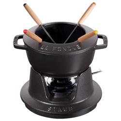 STAUB | Cast Iron Fondue Set – Ø 16 cm - Black - 4 Forks, Burner, Board