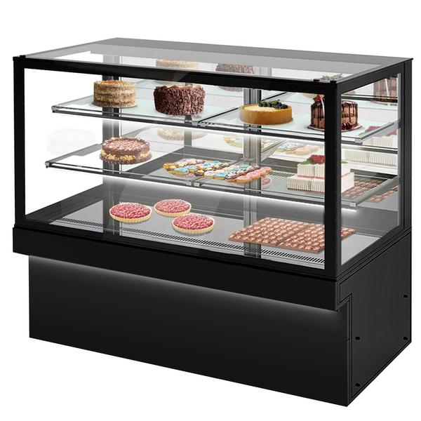 Commercial cake display fridge TORONTO - 1800mm - Double glazing - black front - with 3 shelves - rear sliding mirrored glass doors