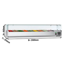 Vitrina superior legal ECO - 2,0 x 0,4 m - para recipientes GN 9x 1/3
